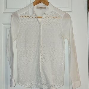 Loft Lace White Button Down Long Sleeve Size: XSP